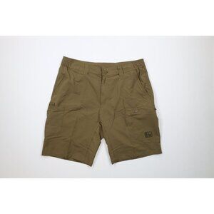 Fintech Mens L Spell Out Performance Stretch Fishing Outdoor Cargo Shorts Green